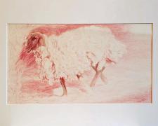 "An Urgent Ewe", 2004, red china marker on paper, i.s. 10 x 18 1/4" / mat size: 16 x 24"