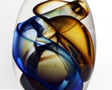 Blue Transparent Vortex Pod, 2012, free blown glass, ground, polished, sandblasted, brush polished, 11 x 7 1/2 x 4"