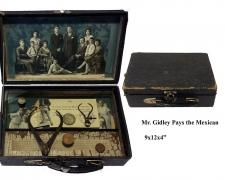 "Mr. Gidley Pays the Mexican", assemblage, 9 x 12 x 4"