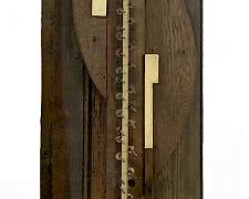 "Opus 6", 2025, assemblage: discarded piano and pump organ pieces, 49 x 10 x 5 1/2"