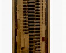 "Opus 7", 2025, assemblage: discarded piano and pump organ pieces, 43 x 14 x 4"