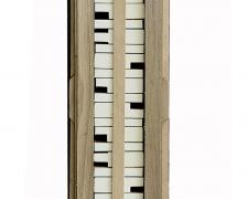 "Opus 9", 2025, assemblage: discarded piano and pump organ pieces, 31 x 5 x 3"