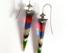 Sandie Zilker, "Spikey Stripe Earrings", 2023, sterling, resin, 3 x 1/2 x 3/8"