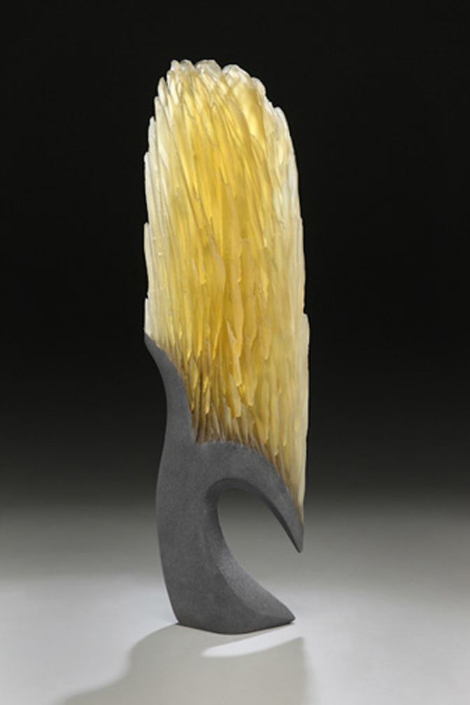 Amber Open, 2010, cast and cut glass, fused steel, 24 x 6 x 4"