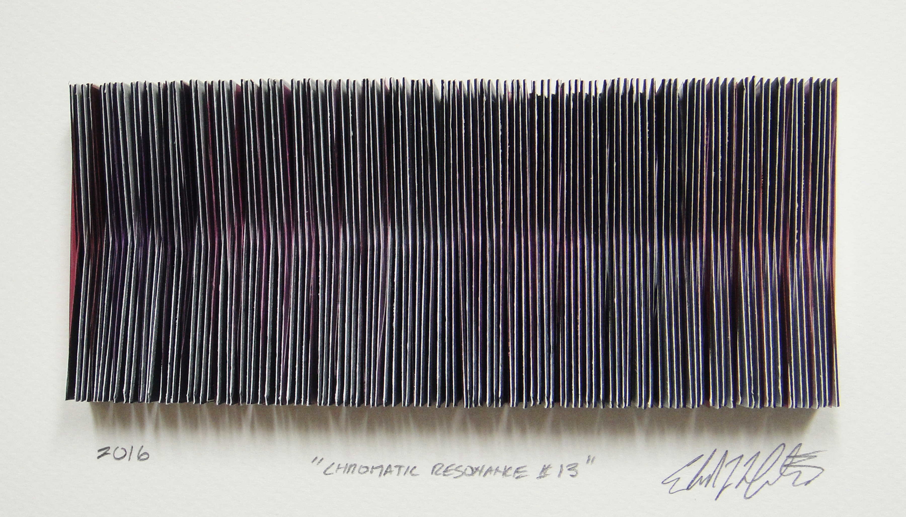 Chromatic Resonance #13, 2016, paper, deep dyed polyester, i.s. 2 1/4 x 5 1/4 x 1/2" / f.s. 12 x 15 x 1 1/2"