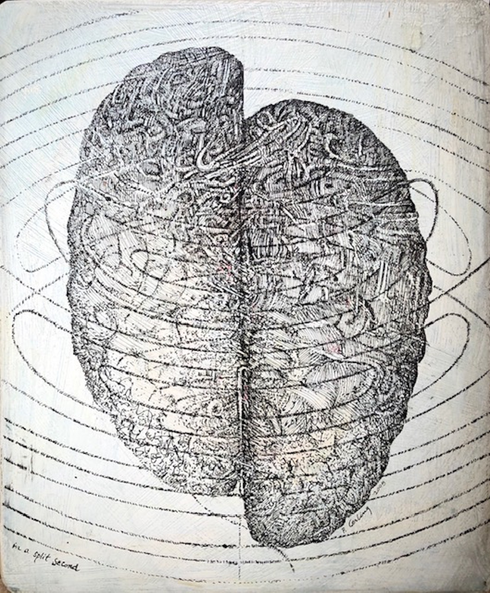 Penny Cerling, "Body Harmonic Series #8", 2005, pen ink and oil on wood, 9 3/4 x 8 1/8"