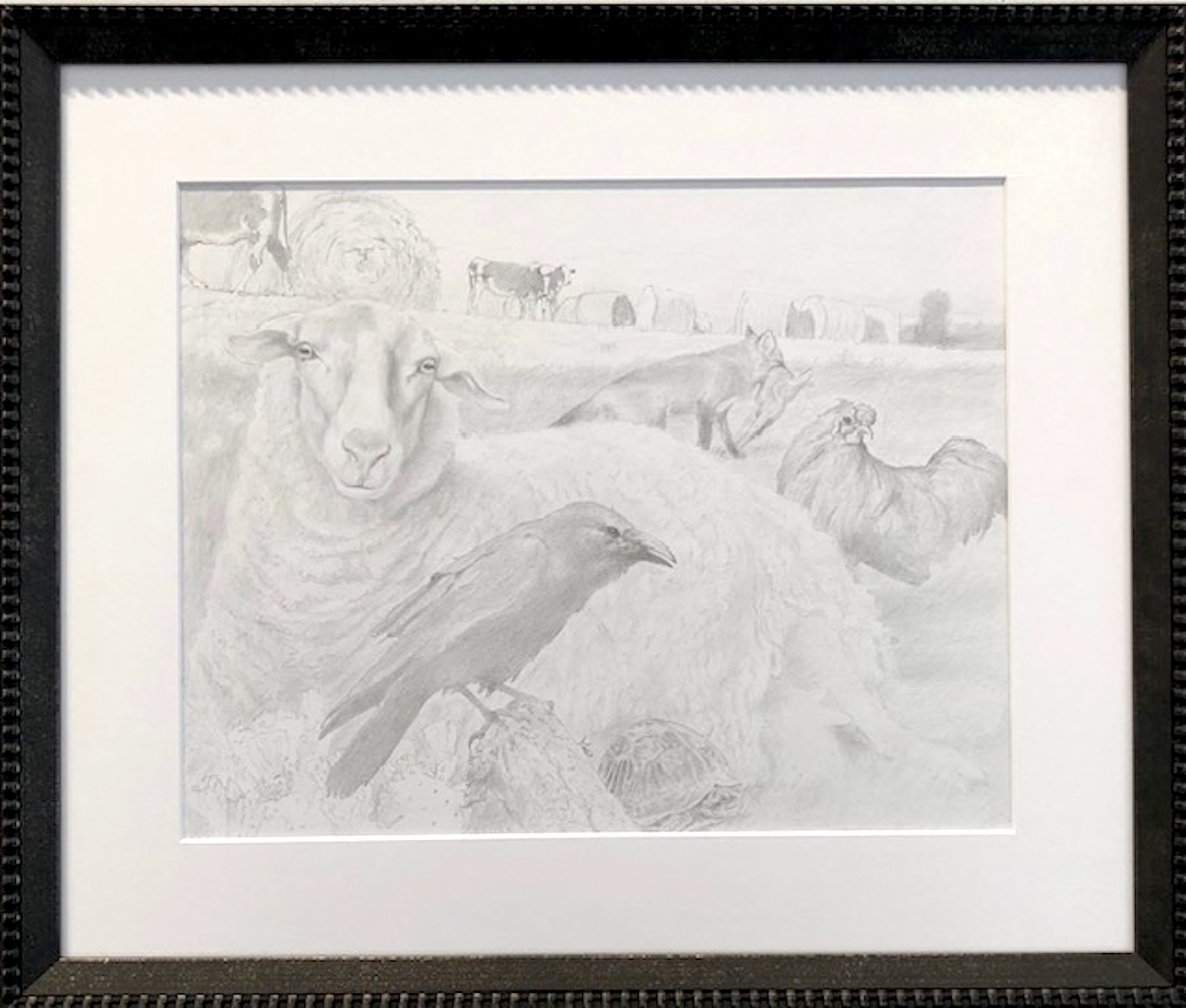 Hayrolls and Tuna, 2018, graphite on paper, i.s. 11 1/2 x 14 1/2" / f.s. 17 x 20"