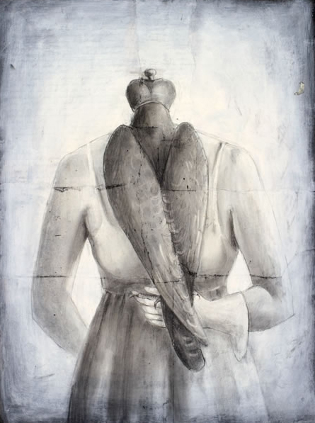 Hooded Falcon, 2005, charcoal, acrylic, paper, 24 x 18"