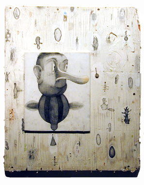 Hen House Drawing (Bee), 2003, graphite on wood, 26 x 20 1/2"