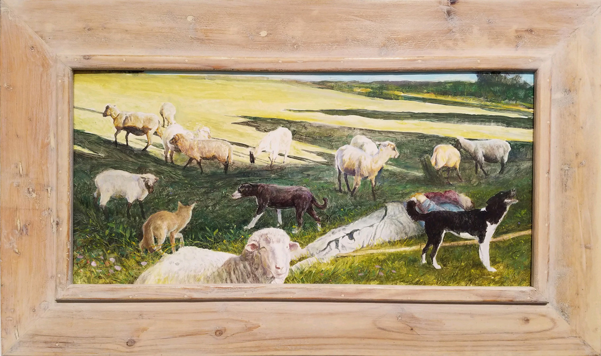 The Hireling Shepherd, 2017, acrylic on panel, Kermit frame, 16 1/8 x 27 1/8"