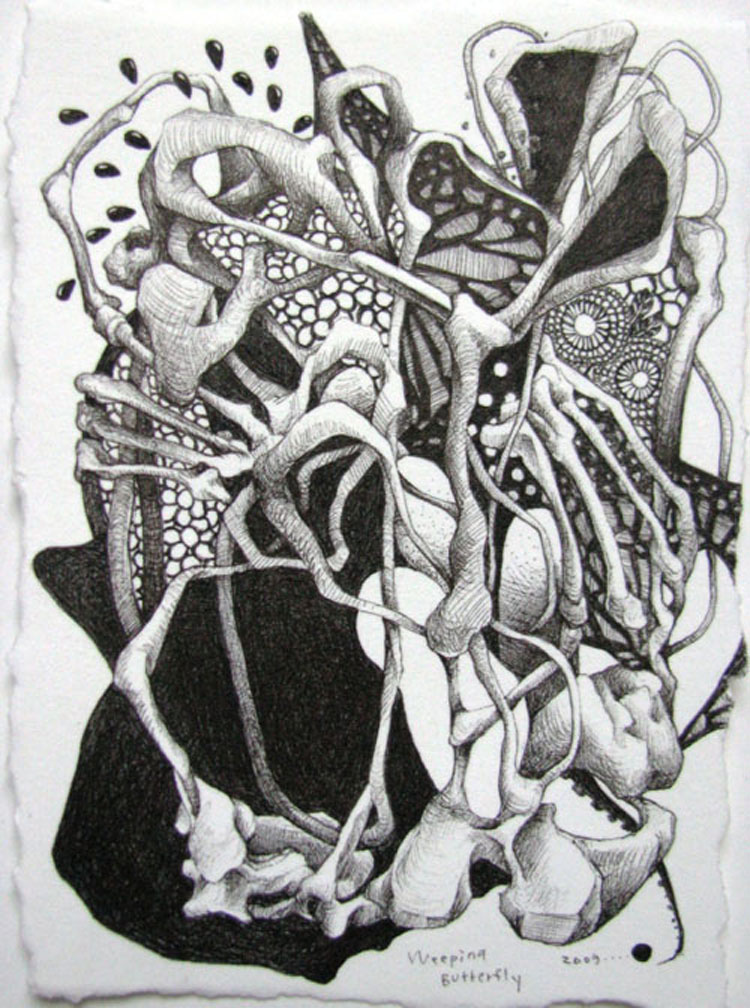 Weeping Butterfly, 2009, ink on paper, 5 1/4 x 3 3/4"