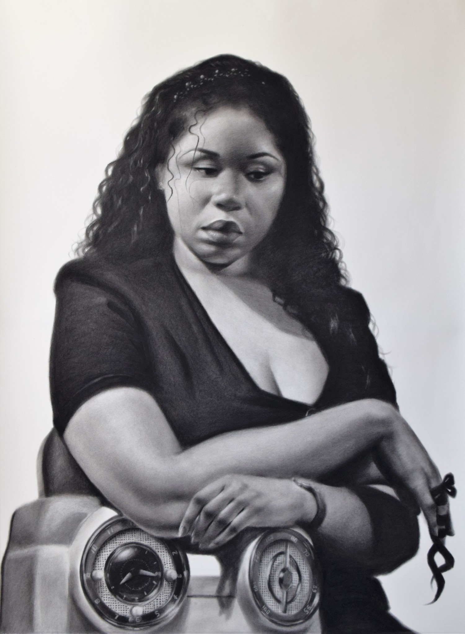 Think, 2019, charcoal on paper, s.s. 50 x 38" / f.s. 51 1/4 x 39"