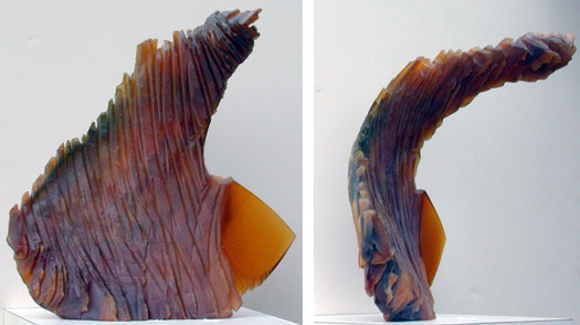 Amber Bird, 2005, cast and cut glass, fused steel, 14 1/2 x 10"