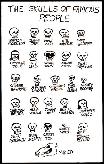 The Skulls of Famous People, 2010, gouache on paper, 9 x 5 3/4"