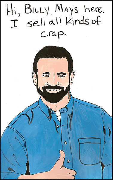 Billy Mays, 2008, gouache on paper, 9 x 5 3/4"