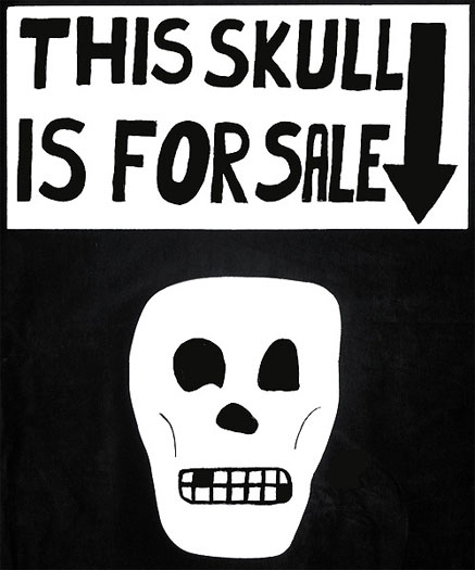 Skull for Sale, 2010, acrylic on wood, 16 1/2 x 13 1/2"