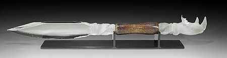 Rhino Knife #2, 2005, cast, blown glass, 20 x 3"