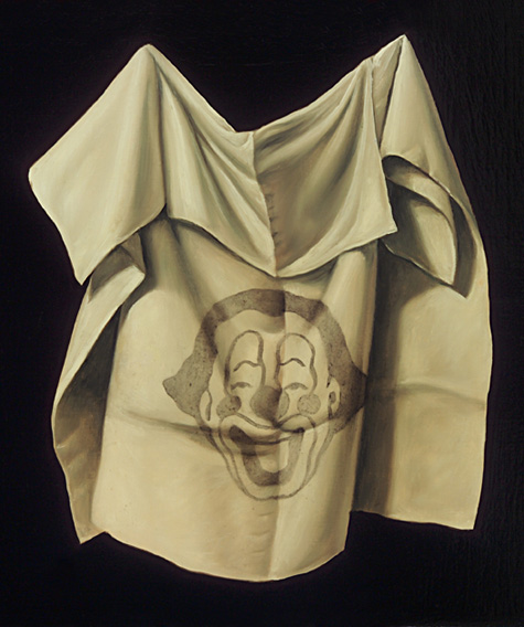 The Shroud of the Clown of Turin 2004 Oil on wood 8 x 8 1/2"