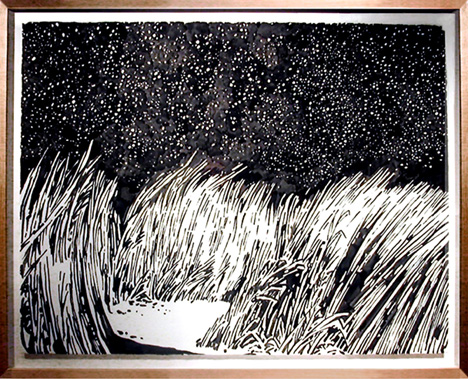 Field at Night 2004 Ink on paper, Fabriano Uno 140 22 x 30"