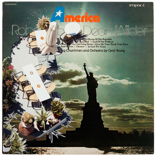 America, 2011, mixed media on vintage album cover, f.s. 18 x 18"