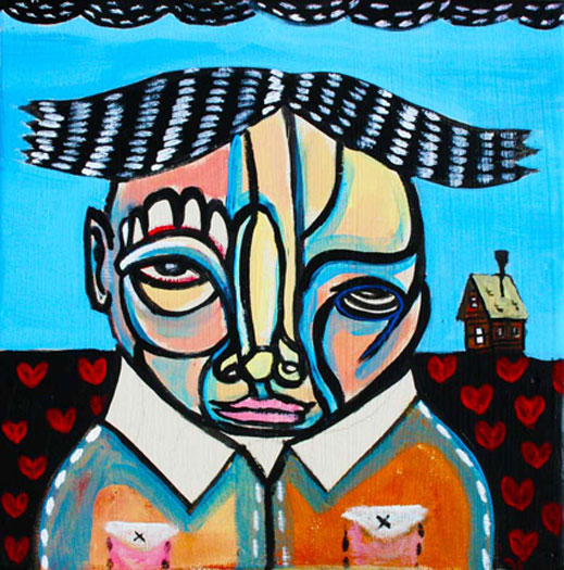 Lone Hearted, 2010, acrylic on wood panel, 12 x 12"