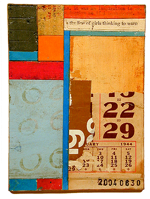 number 27 2004 Acrylic, found paper collage on museum board 6 1/4 x 4 1/2"