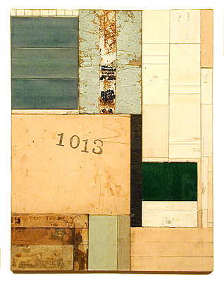 number 41 2004 Acrylic, found paper collage on museum board 9 5/8 x 7 1/2"