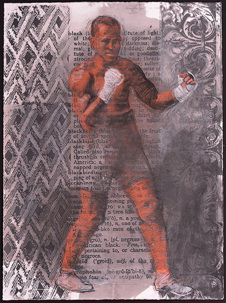 Boxer 3, 2015, charcoal, silkscreen, 30 x 22"