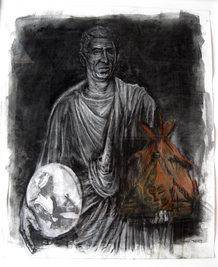 Patriarch, Phillis, Mende 2007 charcoal with xerox transfer 35 1/2 x 30"