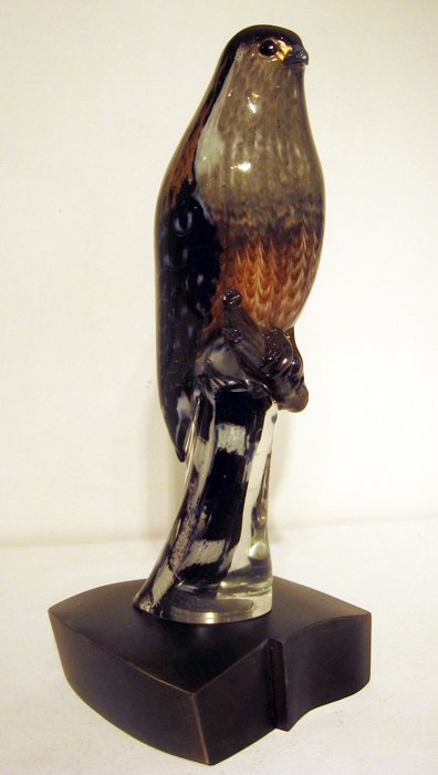 Red Shouldered Hawk, 2012, blown, sculpted, 15 x 6 x 6"