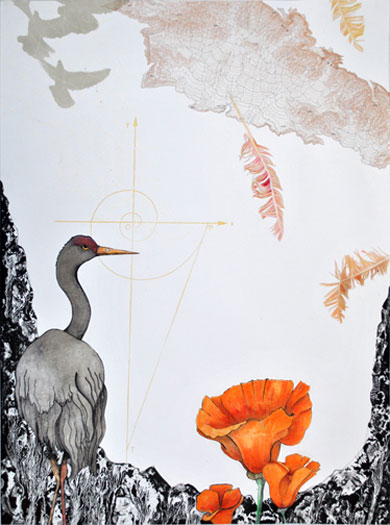 Soar, 2011, lithography with collage and hand-coloring, i.s. 24 x 18"