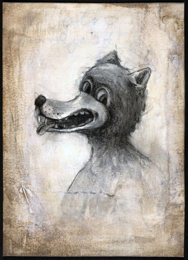 Big Bad Wolf 2009 charcoal and acrylic on paper 7 x 5"