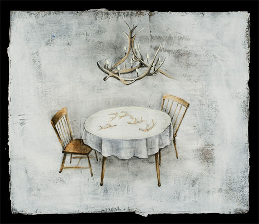 Memie's Table 2006 acrylic, charcoal, paper 16 x 20"