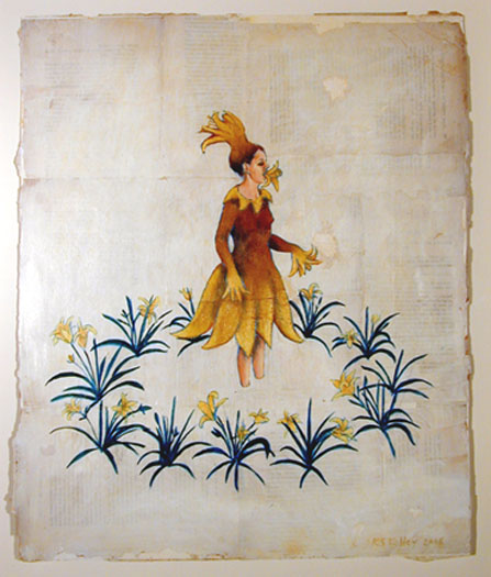 Vintage Flower Girl 2006 acrylic, paper 17 x 14"