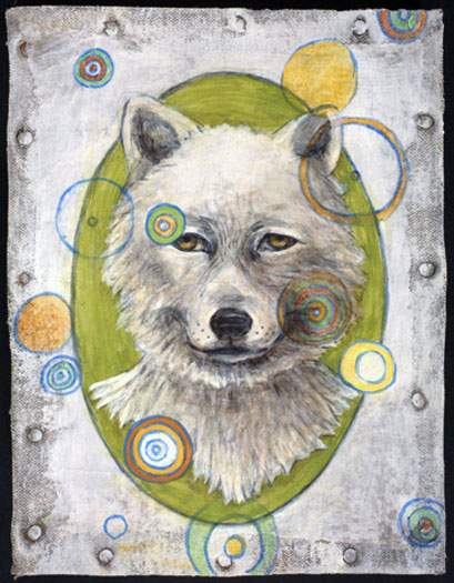 The Wolf 2009 acrylic on paper collaged canvas 8 1/2 x 6 1/2"