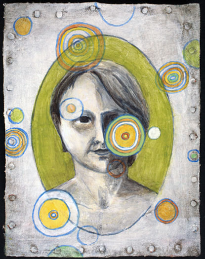 The Woman 2009 acrylic on paper collaged canvas 8 1/2 x 6 1/2"