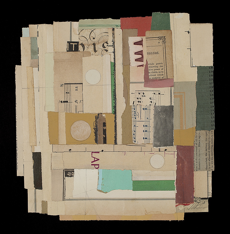 Lapse, 2015, vintage paper, acrylic, graphite, collage, i.s. 9 1/4 x 9 1/4"/f.s. 15 1/2 x 15 1/2"