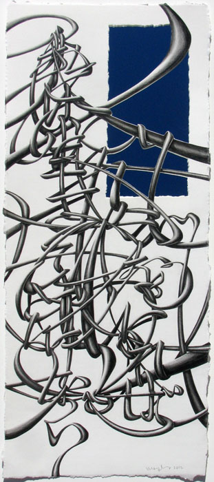 I Cannot Live Without ____., 2012, graphite on paper, glass mirror, 21 x 9 3/4"