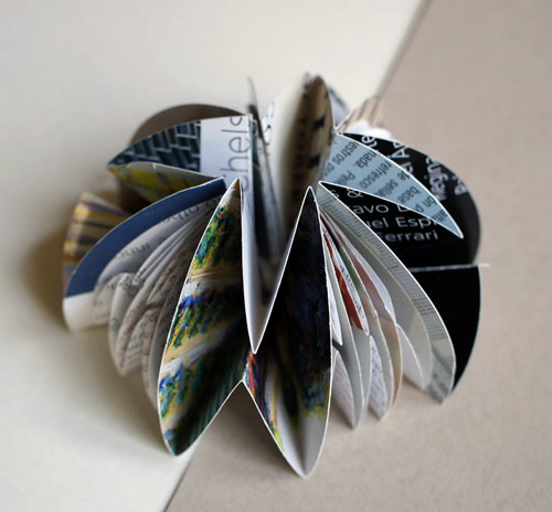 multi color small dome (dome 4), 2013, recycled magazine pages, asian paper, 2 x 4 x 4"