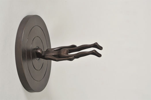 Man and Dartboard, 1997, bronze, 9 x 9 x 8 3/8", ed. 2/6