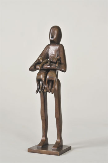 Man with Two Cats, 1987, bronze, 8 1/2 x 2 1/4 x 2 1/2", ed. 8/10