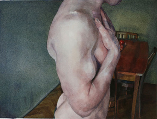 Untitled (man in dining room), 2010, watercolor, 7 3/4 x 10 3/8"