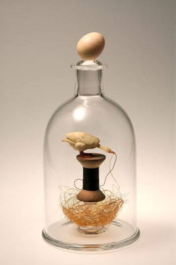 Golden Goose, 2010, blown glass, found objects, 15 x 6 x 6"