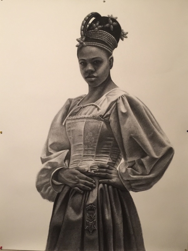 Pride, Prejudice, Priority, 2016, charcoal on paper, 50 x 38" 