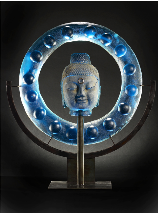 Water Halo Bobble Ring Buddha, 2012, cast glass, sand, 32 x 30 x 10"