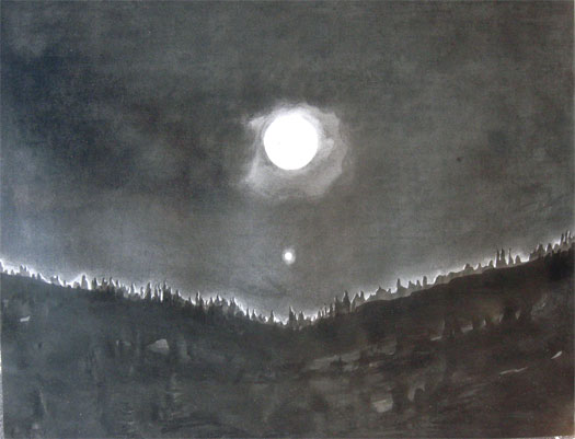 Full Moon and Venus 2007 ink and charcoal I.S. 29 x 23"