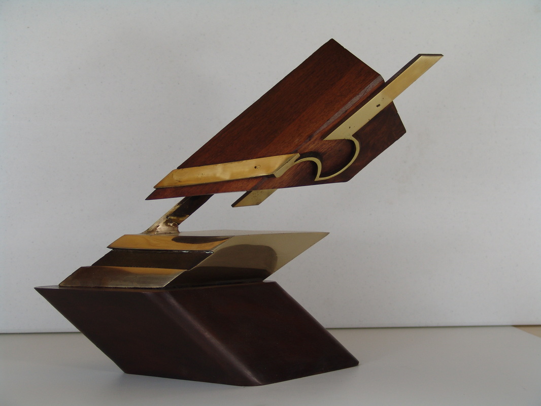 Side Glance, 2009 painted steel, walnut, cast silicon bronze, brass 15 1/2 x 17 1/4 x 8"