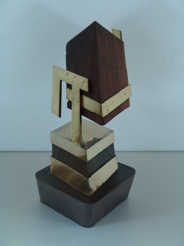 Side Glance, 2009 painted steel, walnut, cast silicon bronze, brass 15 1/2 x 17 1/4 x 8"