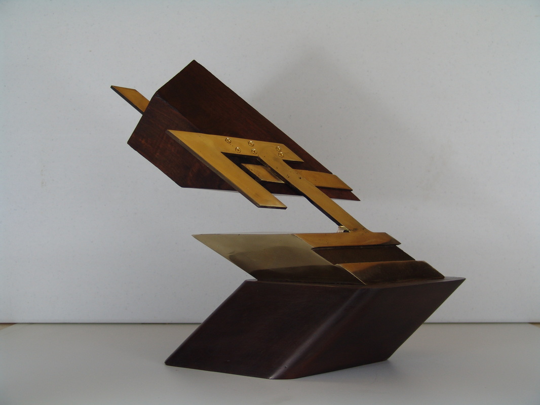 Side Glance, 2009 painted steel, walnut, cast silicon bronze, brass 15 1/2 x 17 1/4 x 8"