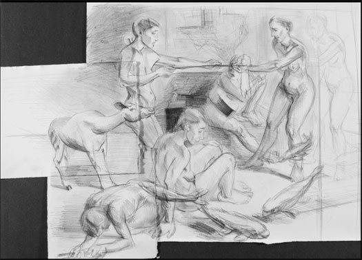 Study for Tug of War: Assembly, 2006, graphite on paper, 20 x 22"